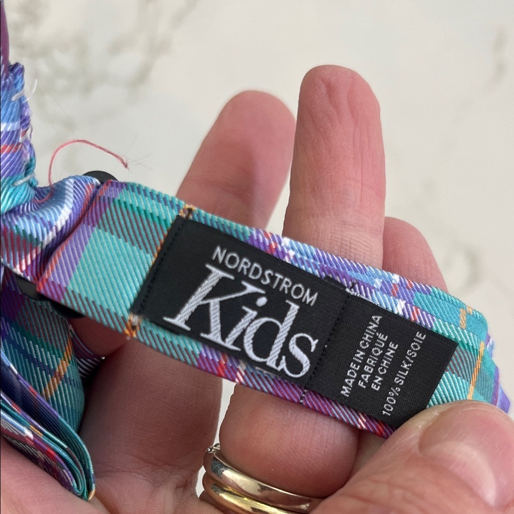 Nordstrom Purple & Teal Plaid Silk Bow Tie - Youth - Picture 3 of 4